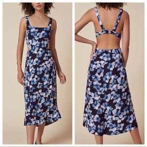 Reformation Navy Blue Floral Midi Dress